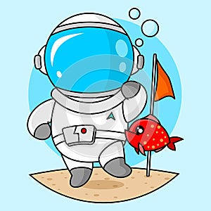 Underwater astronaut cute character illustration