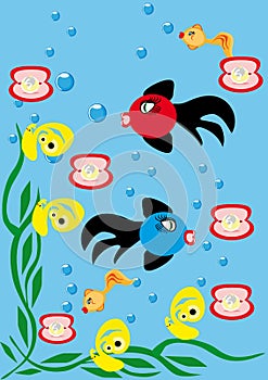 Underwater background with small fishes