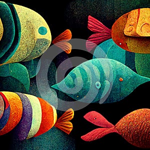 Underwater background with various sea views. Underwater scene. Cute sea fishes ocean underwater animals