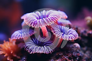 Underwater beautiful colorful dancing reef Anemone group coral tropical animal Anemonefish nature salt water fish tank