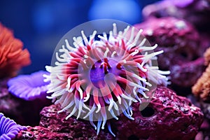 Underwater beautiful colorful dancing reef Anemone group coral tropical animal Anemonefish nature salt water fish tank