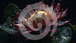 Underwater beauty: Pink lotus flower in wet tropical pond generated by AI