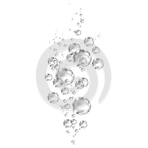 Underwater  black fizzing air bubbles on white  background