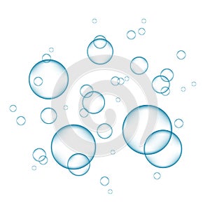Underwater blue fizzing air, water or oxygen  bubbles