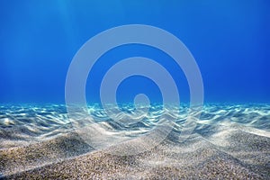 Underwater Blue Ocean, Sandy sea bottom Underwater background