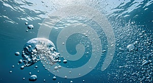 Underwater Bubbles Blue Water Background, Abstract, Ocean, Freshness