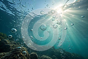 Underwater bubbles with sunlight