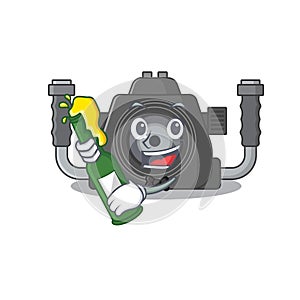 Underwater camera with bottle of beer mascot cartoon style