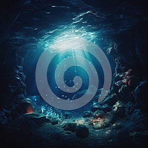 Underwater cave, Abstract sea and ocean backgrounds for your design, deep ocean