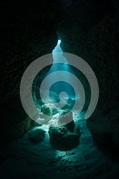 Underwater Cave With Sunlight in Micronesia