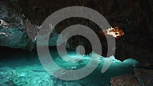 Underwater caves of Yucatan Mexico cenotes. Tourism and nature concept.