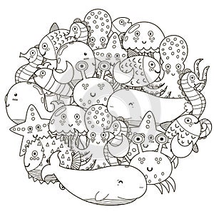 Underwater circle shape pattern for coloring book