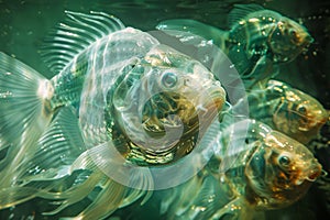 Underwater Close up View of Vibrant Fish Swimming in Natural Habitat with Sunlight Reflection