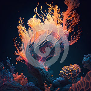 Underwater coral reef. 3d illustration. Computer digital drawing.