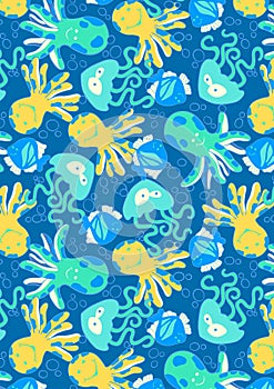 Underwater creatures in a repeat pattern