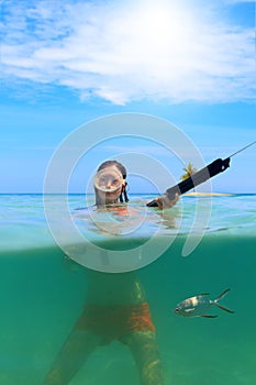 Underwater diving girl