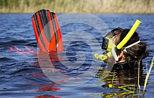 Underwater diving girl