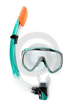 Underwater diving mask with snorkel isolated on white