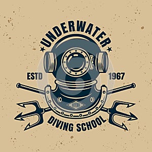 Underwater diving school vector vintage emblem