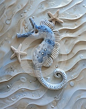 Underwater Dreams: A Whimsical Resin Clay Plate with Sea Horse a