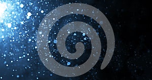 Underwater dust particles moving under rim light tiny source