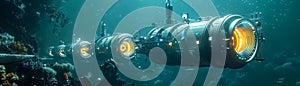 Underwater Exploration Advanced Submersible Vehicle Illuminates the Depths of the Ocean in a Deep Sea Mission