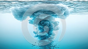 Underwater explosion cloud in tranquil blue ocean