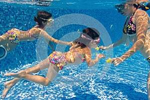 Underwater family in swimming pool
