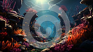 Underwater fish and corals. Underwater view of mari fishes and plants. AI generated