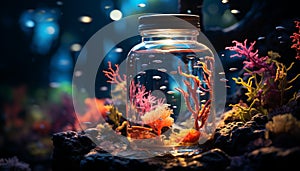 Underwater fish swim in nature colorful coral reef background generated by AI