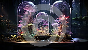 Underwater fish tank decoration colorful aquatic plants, cute goldfish generated by AI