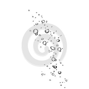 Underwater fizzing air bubbles flow on white background. Oxygen in water, sea, aquarium. Fizzy drink. Soda pop