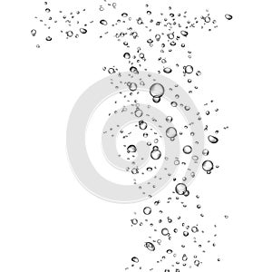 Underwater fizzing air bubbles flow on white background. Oxygen in water, sea, aquarium. Fizzy drink. Soda pop