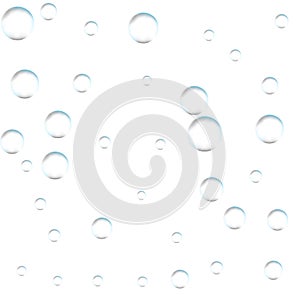 Underwater fizzing air bubbles on white background. Fizzy sparkles in water, sea, aquarium, ocean. Effervescent drink. Undersea v