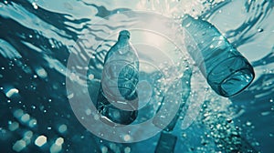 The underwater floating bottles.AI generated image