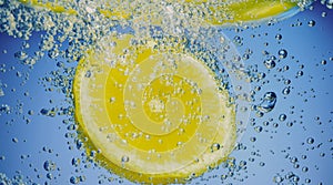 Underwater of freshly squeezed sweetened lemonade cold refreshing drink