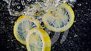 Underwater of freshly squeezed sweetened lemonade cold refreshing drink