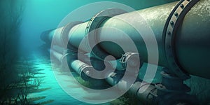 Underwater gas or oil pipeline. industrial energy production. Generative ai