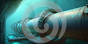 Underwater gas or oil pipeline. industrial energy production. Generative ai