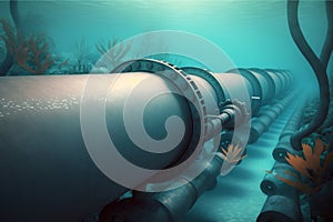 Underwater gas or oil pipeline. industrial energy production. Generative ai