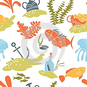 Underwater hidden treasures seamless pattern