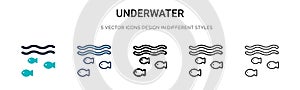 Underwater icon in filled, thin line, outline and stroke style. Vector illustration of two colored and black underwater vector