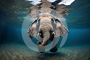 Underwater image of an elephant swimming in water