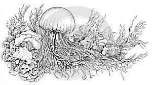 Jellyfish Tattoo Design Monochrome Underwater Sea Life