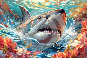 Underwater kaleidoscope distorting a shark\'s shape, playing with perception photo