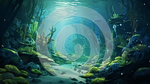 underwater landscape and backdrop with algae