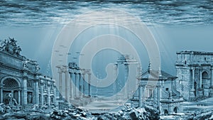 Underwater landscape with ruins photo