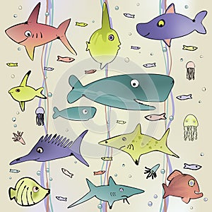 Underwater life seamless background