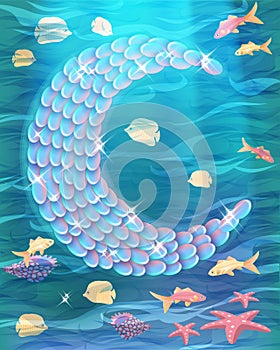 Underwater moon, background. vector