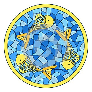 Underwater mosaic background. Hand-drawn contour illustrations of stained glass windows. Marine vector motif . Doodle